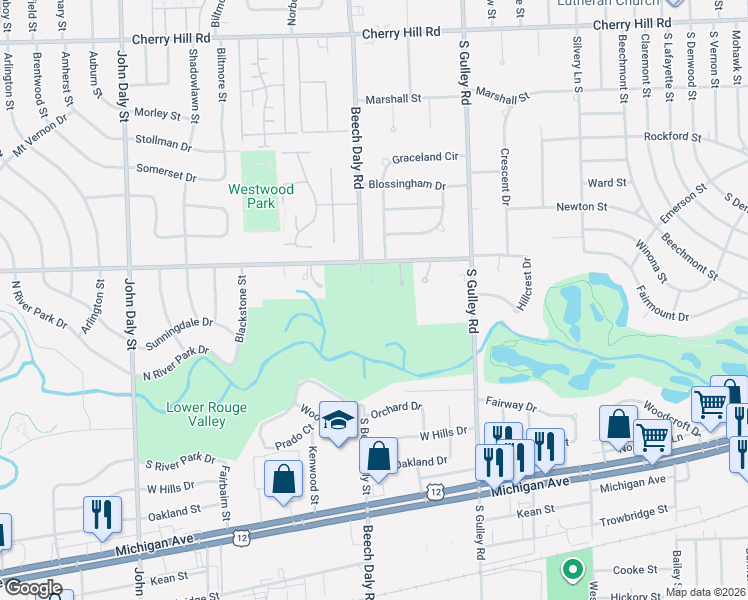 map of restaurants, bars, coffee shops, grocery stores, and more near 25651 Avondale Street in Dearborn Heights