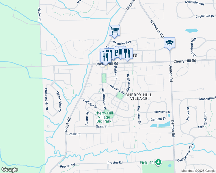 map of restaurants, bars, coffee shops, grocery stores, and more near 50276 Monroe Street in Canton