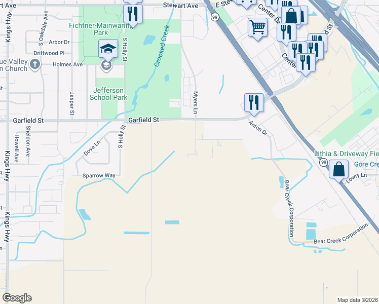 map of restaurants, bars, coffee shops, grocery stores, and more near 1798 Myers Lane in Medford