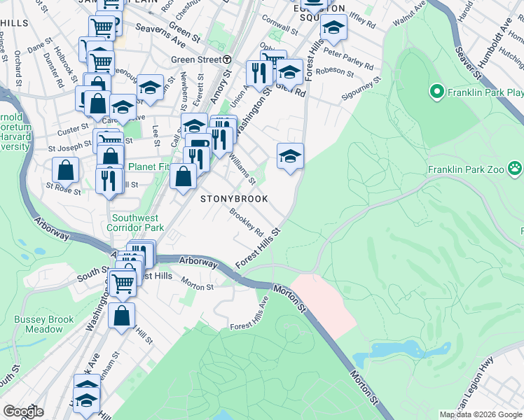 map of restaurants, bars, coffee shops, grocery stores, and more near 81 Brookley Road in Boston
