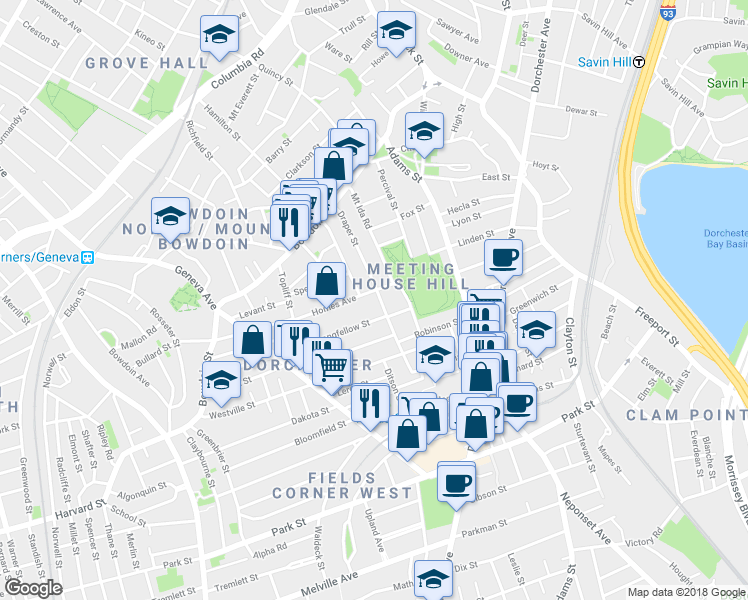map of restaurants, bars, coffee shops, grocery stores, and more near 13 Bentham Road in Boston