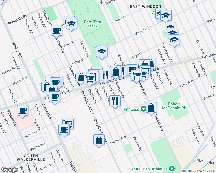map of restaurants, bars, coffee shops, grocery stores, and more near 2284 Chandler Road in Windsor