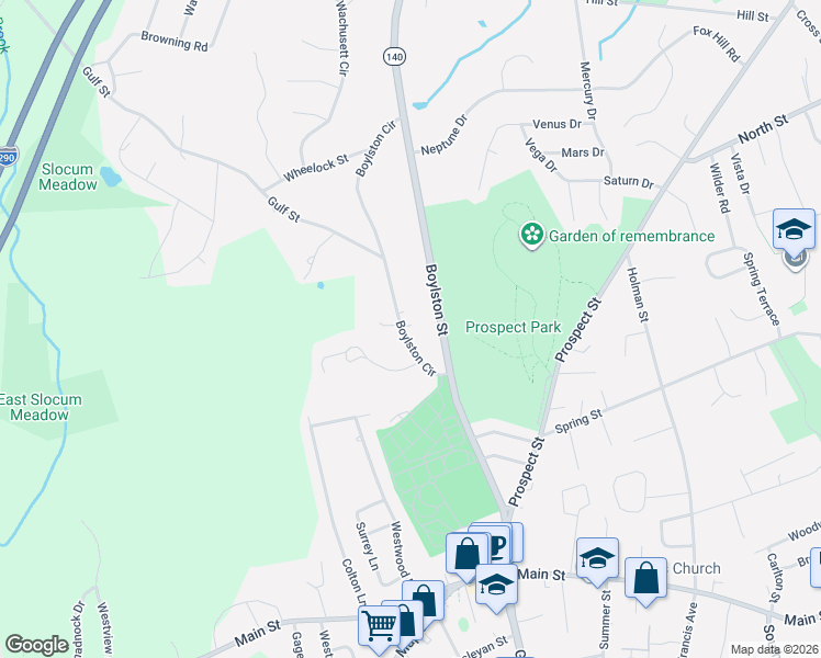 map of restaurants, bars, coffee shops, grocery stores, and more near 6 Stone Meadow Farm Drive in Shrewsbury