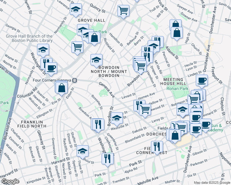 map of restaurants, bars, coffee shops, grocery stores, and more near 17 Bowdoin Street in Boston