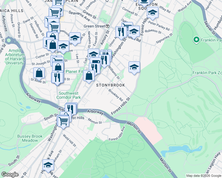 map of restaurants, bars, coffee shops, grocery stores, and more near in Boston