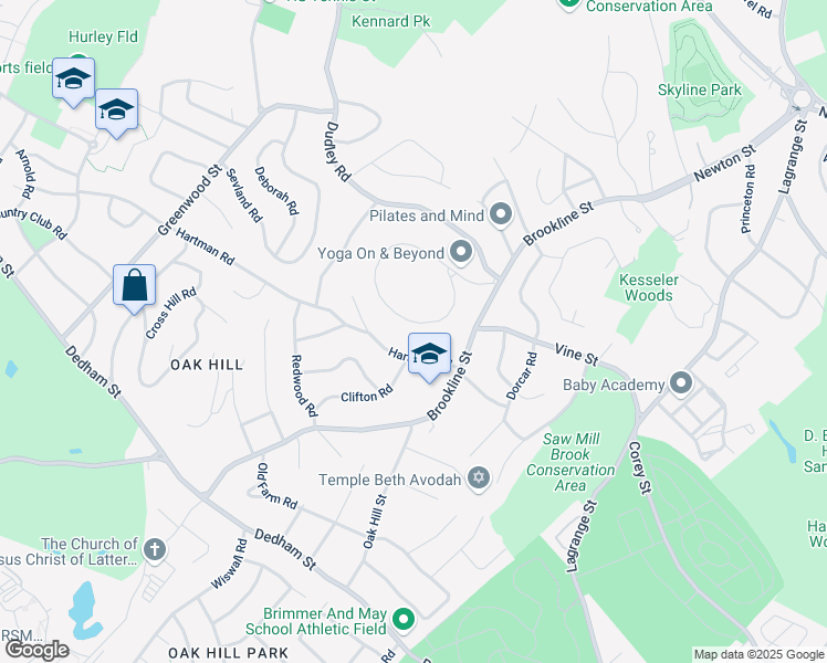 map of restaurants, bars, coffee shops, grocery stores, and more near 190 Baldpate Hill Road in Newton