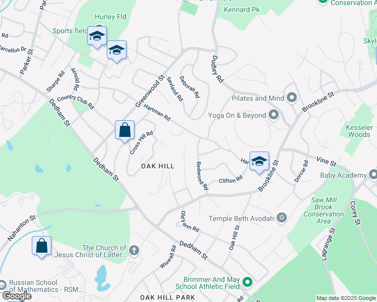 map of restaurants, bars, coffee shops, grocery stores, and more near 108 Lovett Road in Newton
