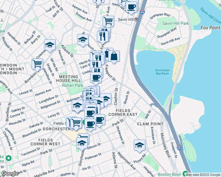 map of restaurants, bars, coffee shops, grocery stores, and more near 51 Greenwich Street in Boston