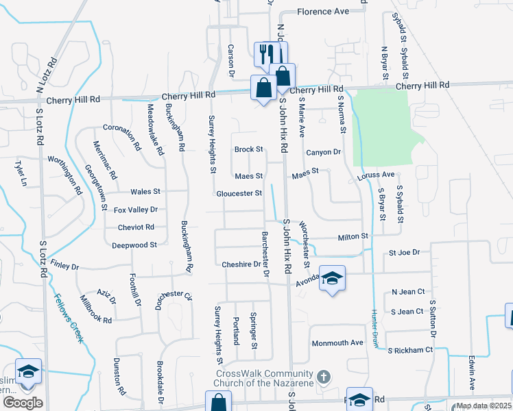 map of restaurants, bars, coffee shops, grocery stores, and more near 441 Barchester Street in Westland