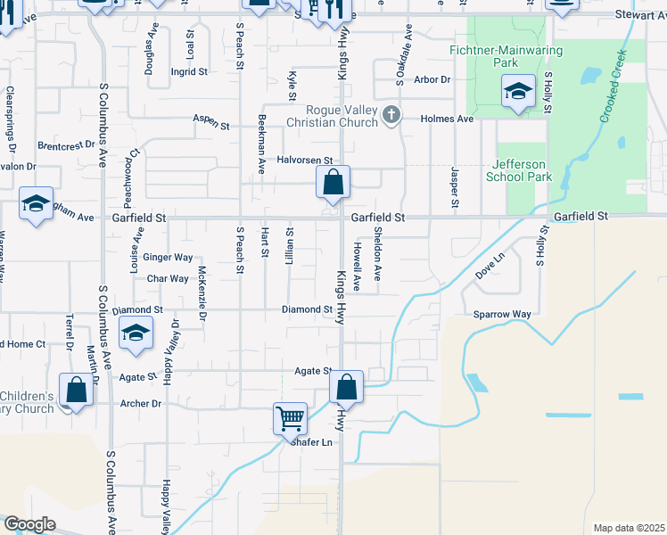 map of restaurants, bars, coffee shops, grocery stores, and more near 1820 Kings Highway in Medford