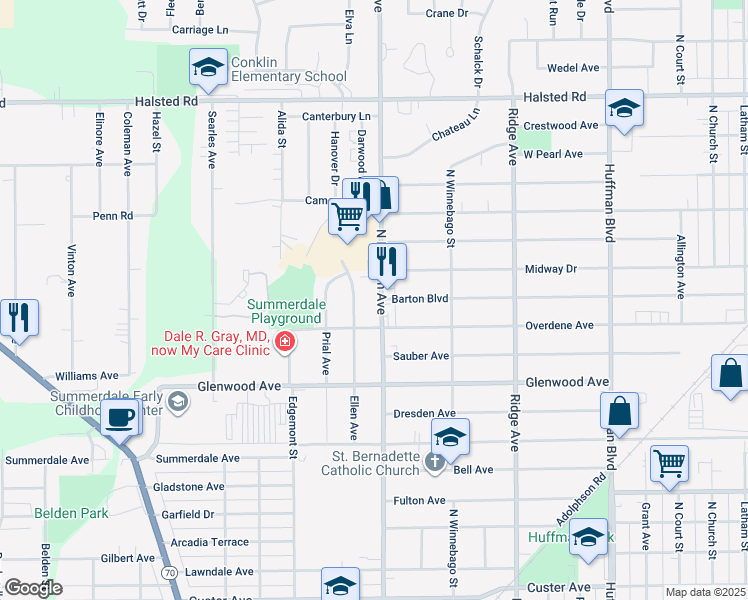 map of restaurants, bars, coffee shops, grocery stores, and more near 3020 North Rockton Avenue in Rockford