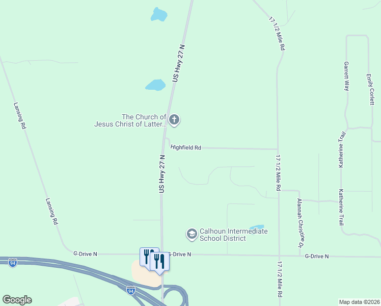 map of restaurants, bars, coffee shops, grocery stores, and more near 134 Highfield Road in Marshall