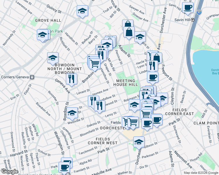 map of restaurants, bars, coffee shops, grocery stores, and more near 212 Hamilton Street in Boston