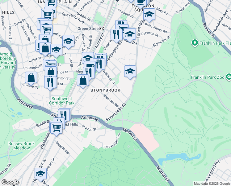 map of restaurants, bars, coffee shops, grocery stores, and more near 10 Plainfield Street in Boston