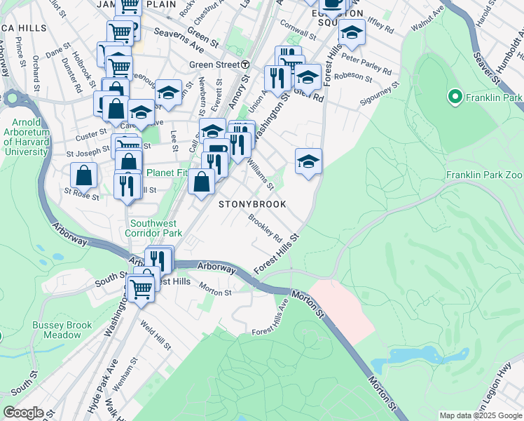 map of restaurants, bars, coffee shops, grocery stores, and more near 10 Plainfield Street in Boston