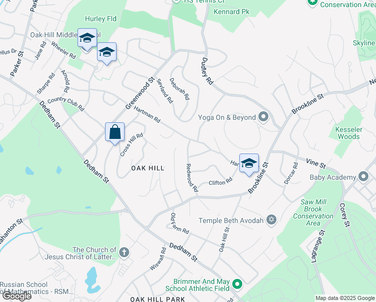 map of restaurants, bars, coffee shops, grocery stores, and more near 215 Hartman Road in Newton
