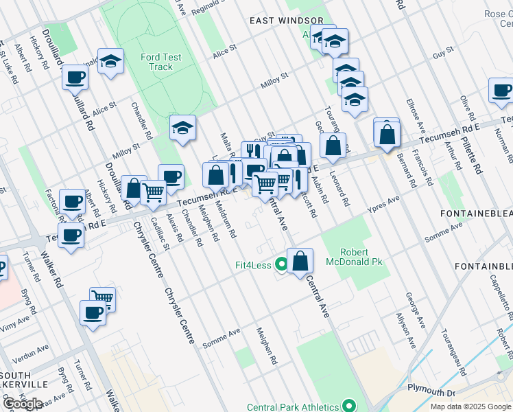 map of restaurants, bars, coffee shops, grocery stores, and more near 3450 Ypres Avenue in Windsor