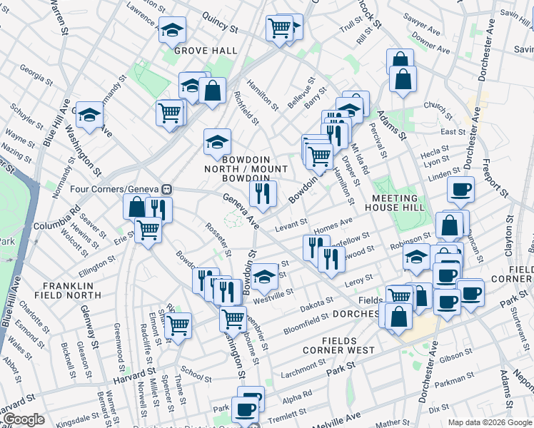 map of restaurants, bars, coffee shops, grocery stores, and more near 42 Everton Street in Boston