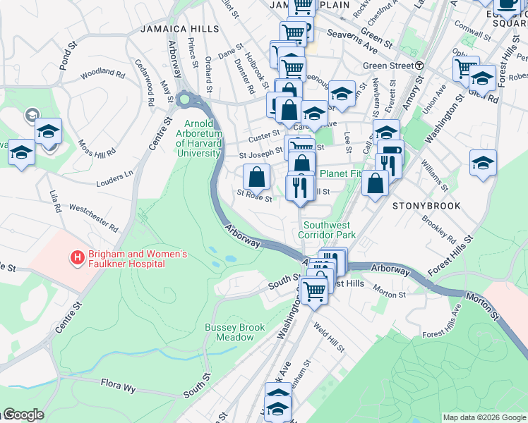 map of restaurants, bars, coffee shops, grocery stores, and more near 57 Hampstead Road in Boston