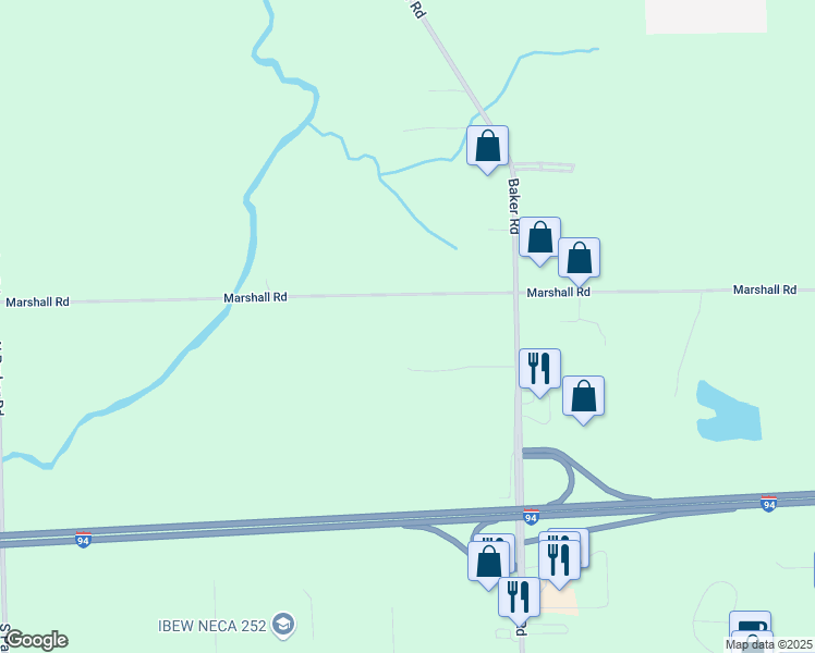 map of restaurants, bars, coffee shops, grocery stores, and more near 7673 Marshall Rd in Dexter