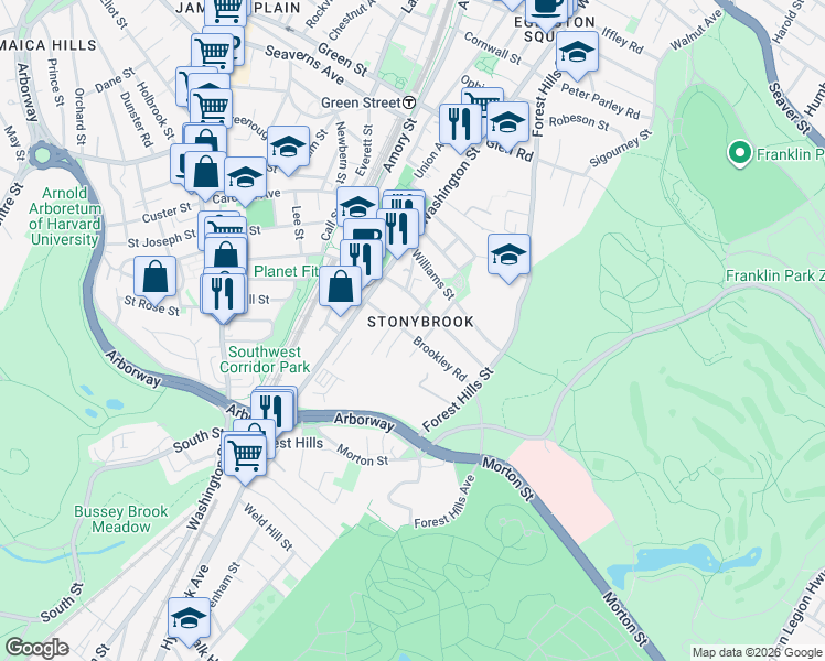 map of restaurants, bars, coffee shops, grocery stores, and more near in Boston