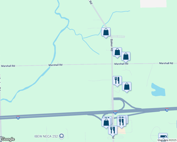 map of restaurants, bars, coffee shops, grocery stores, and more near 7673 Marshall Road in Dexter