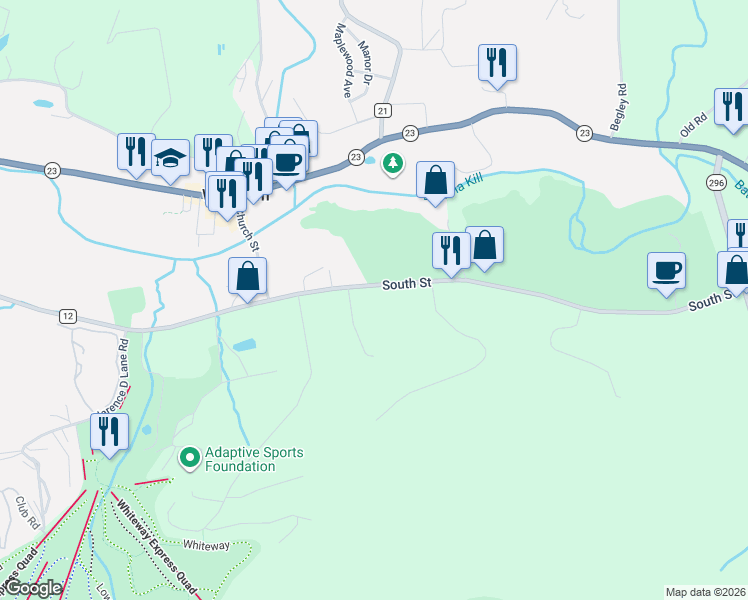 map of restaurants, bars, coffee shops, grocery stores, and more near 183 County Road 12 in Windham