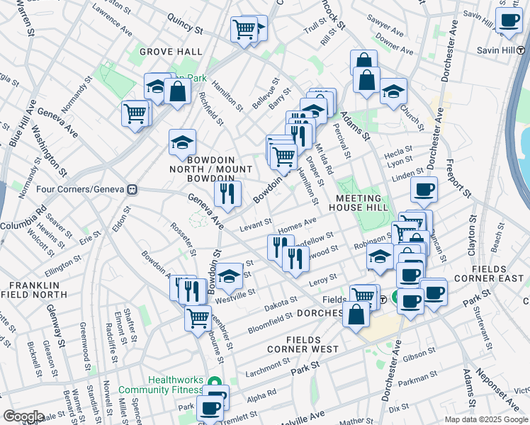map of restaurants, bars, coffee shops, grocery stores, and more near in 