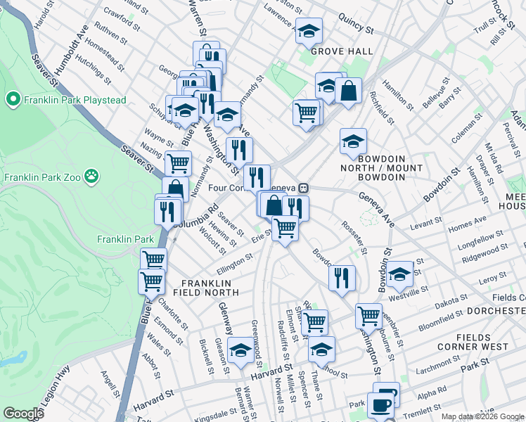 map of restaurants, bars, coffee shops, grocery stores, and more near 146 Washington Street in Boston