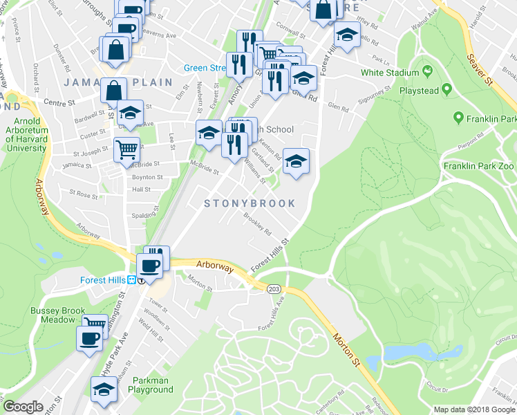 map of restaurants, bars, coffee shops, grocery stores, and more near 10 Plainfield Street in Boston