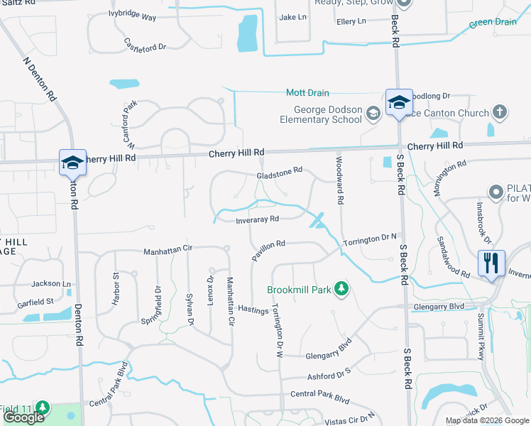 map of restaurants, bars, coffee shops, grocery stores, and more near 206 Alexandria Court in Canton