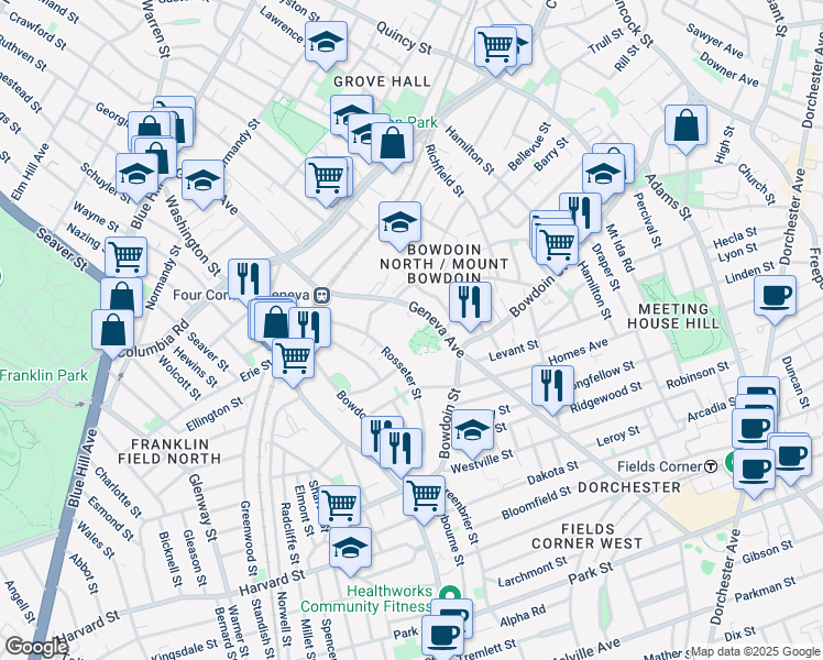 map of restaurants, bars, coffee shops, grocery stores, and more near 51 Cedar Street in Boston