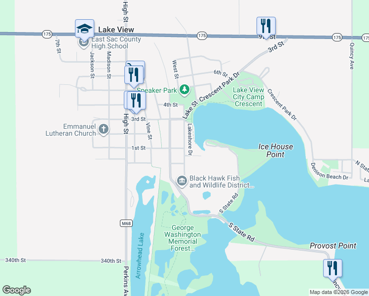 map of restaurants, bars, coffee shops, grocery stores, and more near 101 Lake Street in Lake View