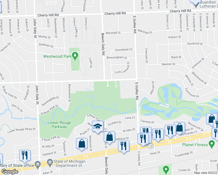 map of restaurants, bars, coffee shops, grocery stores, and more near 25651 Avondale Street in Dearborn Heights