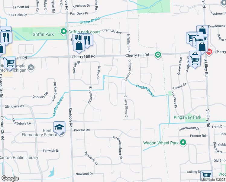 map of restaurants, bars, coffee shops, grocery stores, and more near 519 Cherry Orchard Road in Canton