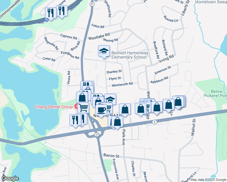 map of restaurants, bars, coffee shops, grocery stores, and more near 18 Rutledge Road in Natick