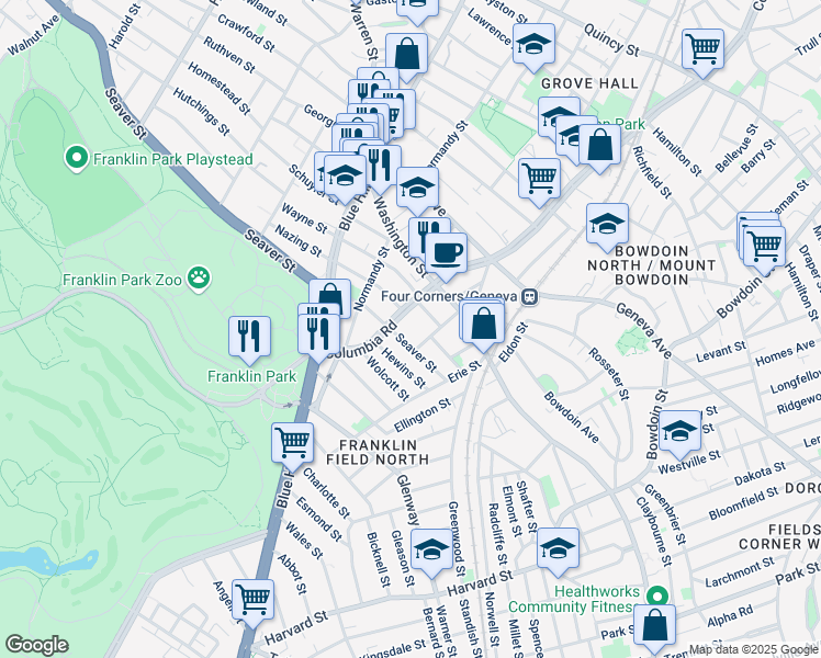 map of restaurants, bars, coffee shops, grocery stores, and more near 2 Pasadena Road in Boston