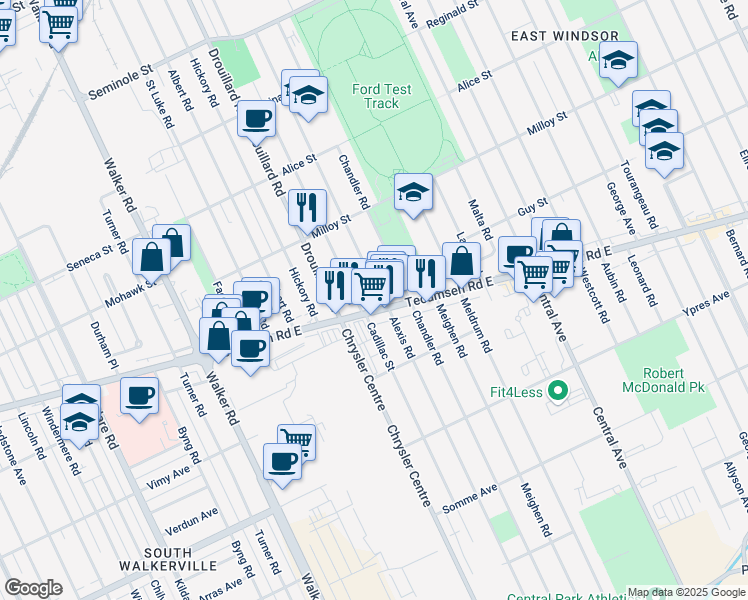 map of restaurants, bars, coffee shops, grocery stores, and more near in Windsor