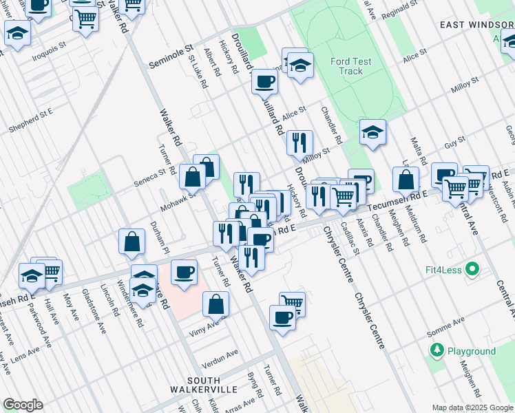 map of restaurants, bars, coffee shops, grocery stores, and more near in Windsor