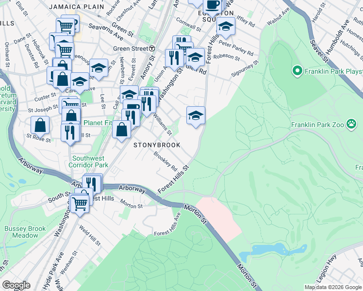 map of restaurants, bars, coffee shops, grocery stores, and more near 40 Williams Street in Boston