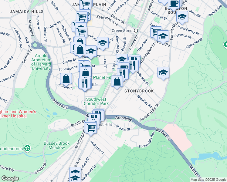 map of restaurants, bars, coffee shops, grocery stores, and more near 44 Burnett Street in Boston