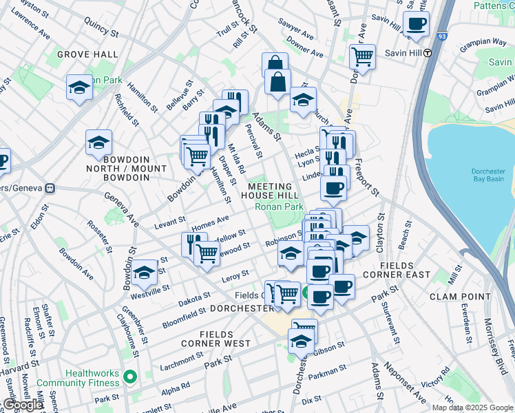 map of restaurants, bars, coffee shops, grocery stores, and more near 226 Homes Avenue in Boston