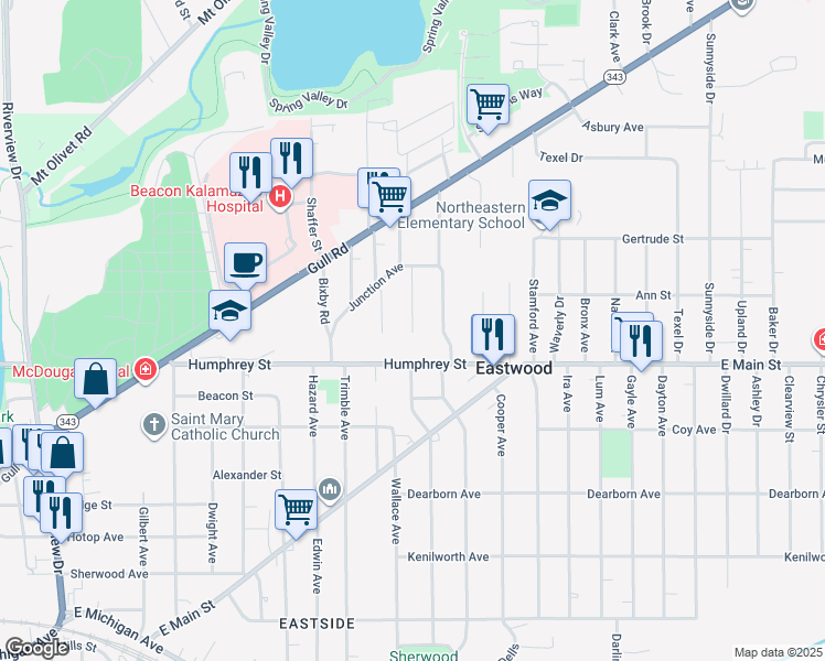 map of restaurants, bars, coffee shops, grocery stores, and more near 1307 Colgrove Avenue in Kalamazoo