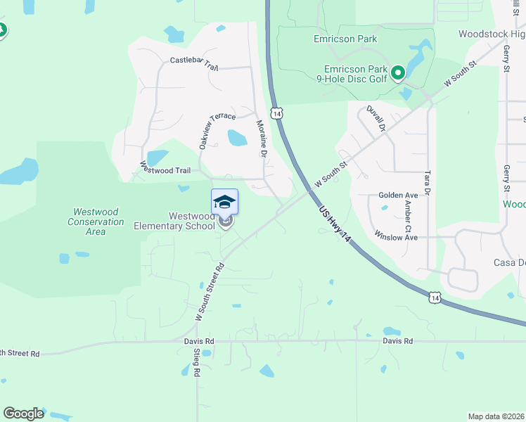 map of restaurants, bars, coffee shops, grocery stores, and more near 14028 West South Street Road in Woodstock