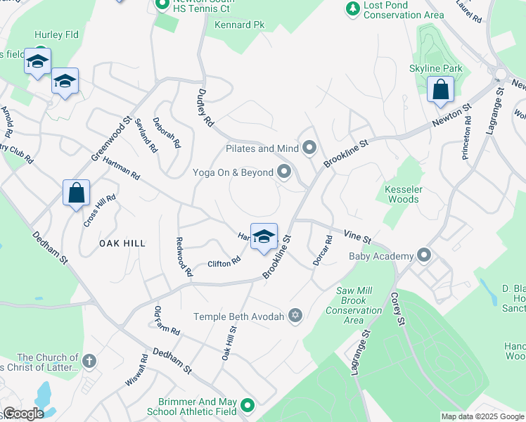 map of restaurants, bars, coffee shops, grocery stores, and more near 190 Baldpate Hill Road in Newton