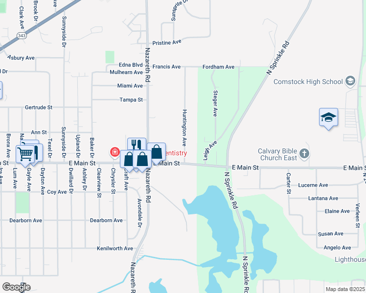 map of restaurants, bars, coffee shops, grocery stores, and more near 1323 Huntington Avenue in Kalamazoo