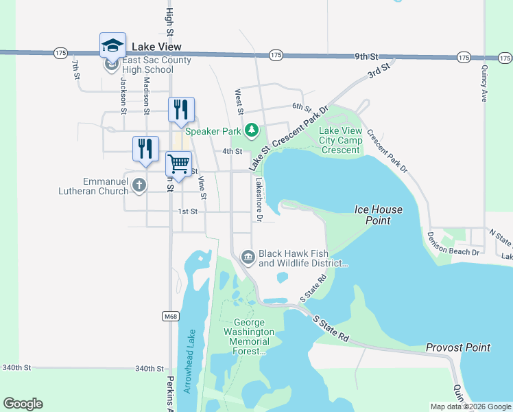 map of restaurants, bars, coffee shops, grocery stores, and more near 101-299 Lake St in Lake View