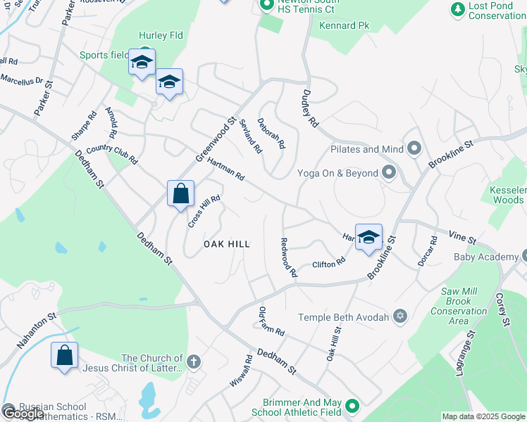 map of restaurants, bars, coffee shops, grocery stores, and more near 108 Lovett Road in Newton
