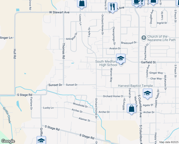 map of restaurants, bars, coffee shops, grocery stores, and more near 1957 Westwood Drive in Medford