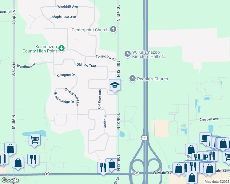 map of restaurants, bars, coffee shops, grocery stores, and more near 6024 Litchfield Lane in Kalamazoo